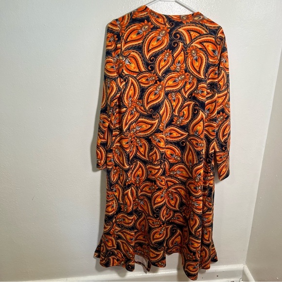 Lularoe Sarah Duster Open Cardigan Orange Paisley M - Picture 6 of 10